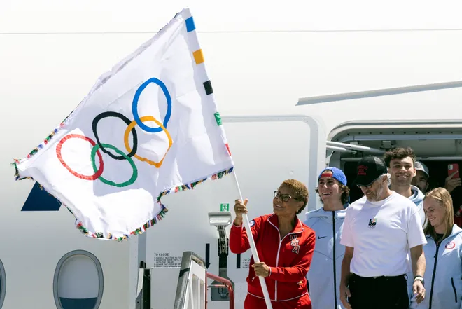 Countdown to 2028 Games is on as Olympics flag lands in LA